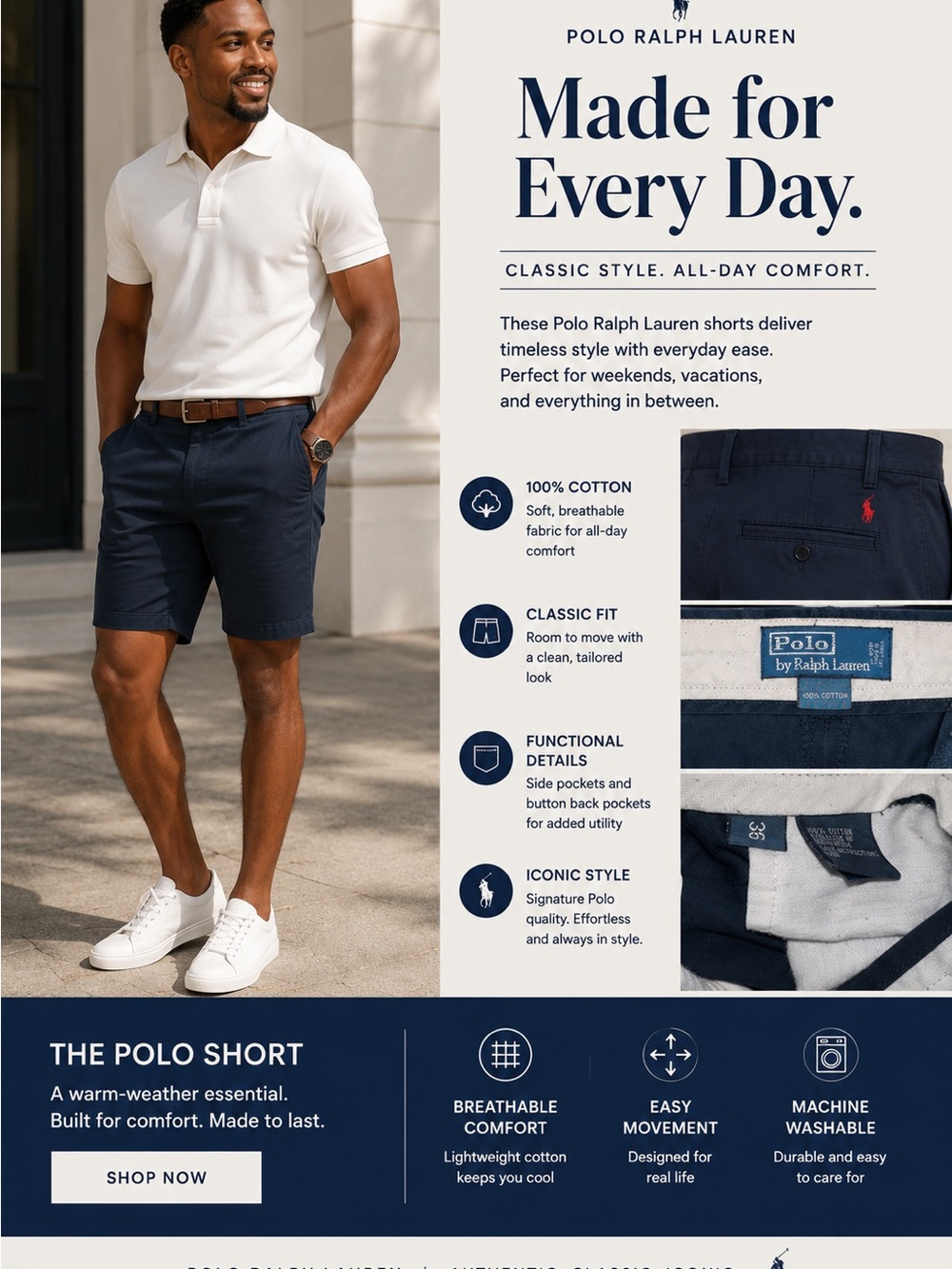 Polo by Ralph Lauren Men’s Classic Navy Polo Shortssize 36